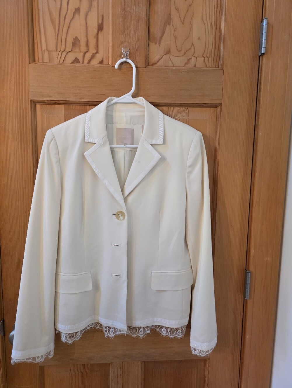 Women's Wool Cream Lace-Trim Blazer Jacket